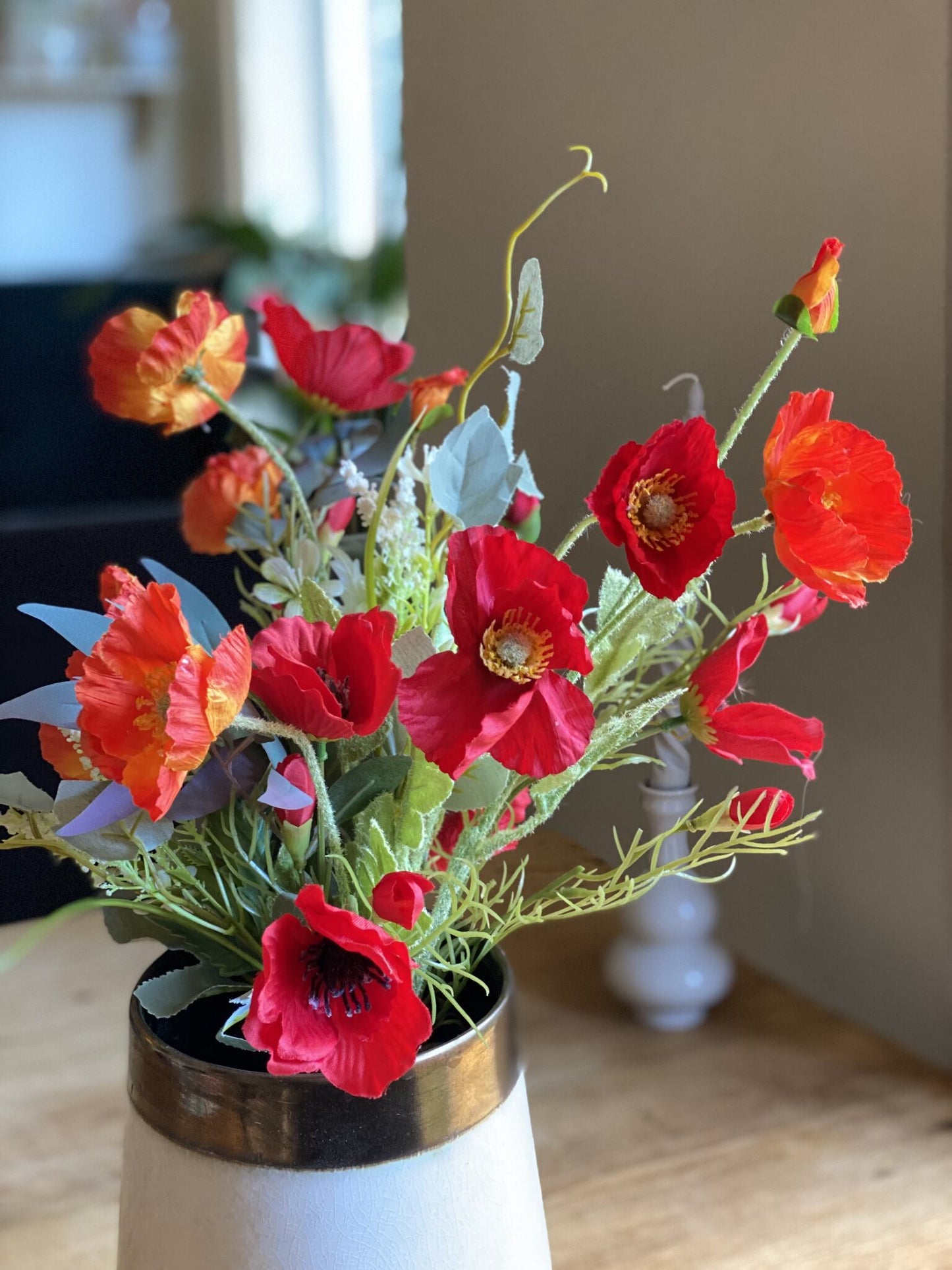 Faux Silk Flowers Poppies Bouquet | Home Decor