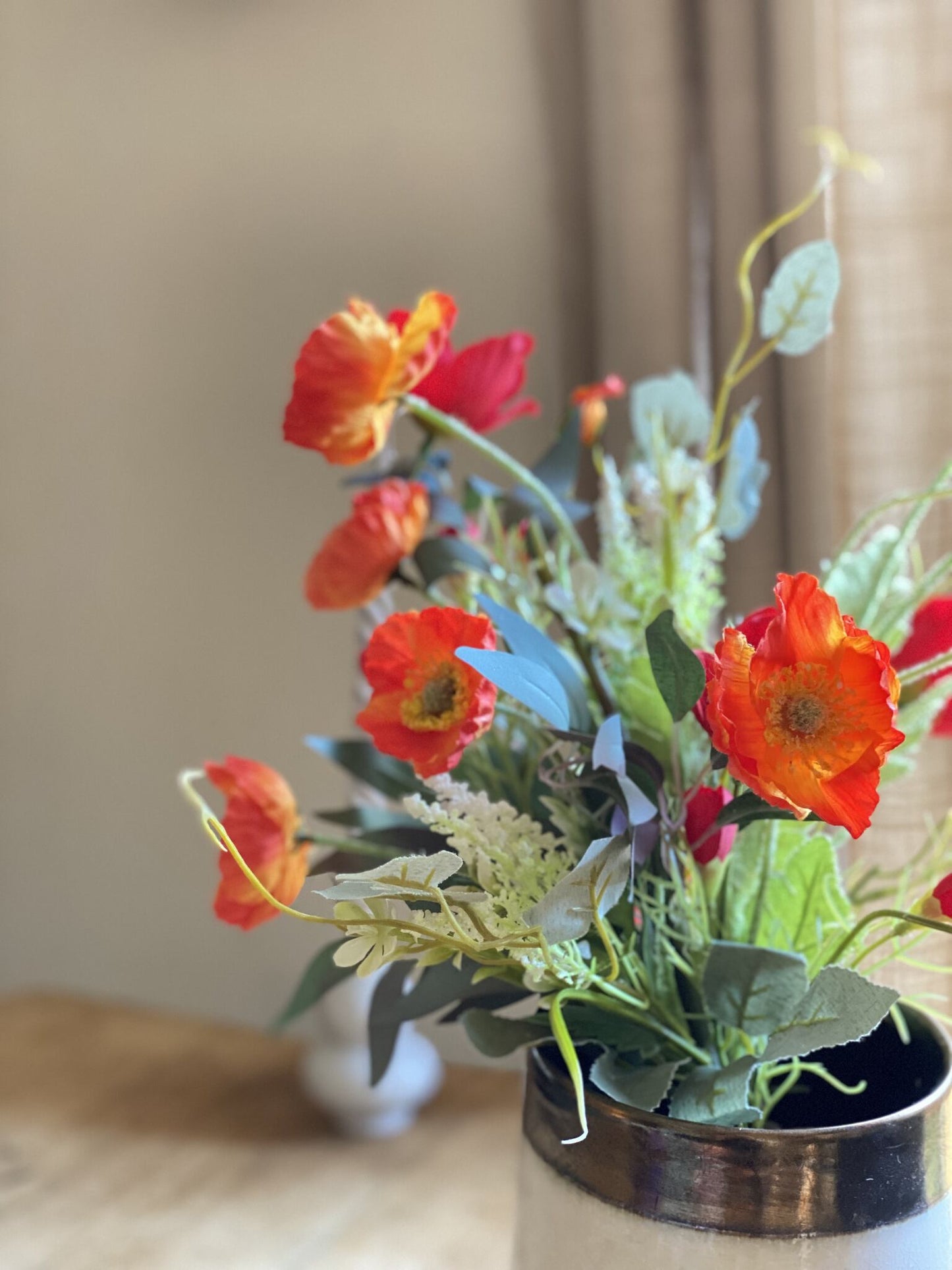 Faux Silk Flowers Poppies Bouquet | Home Decor