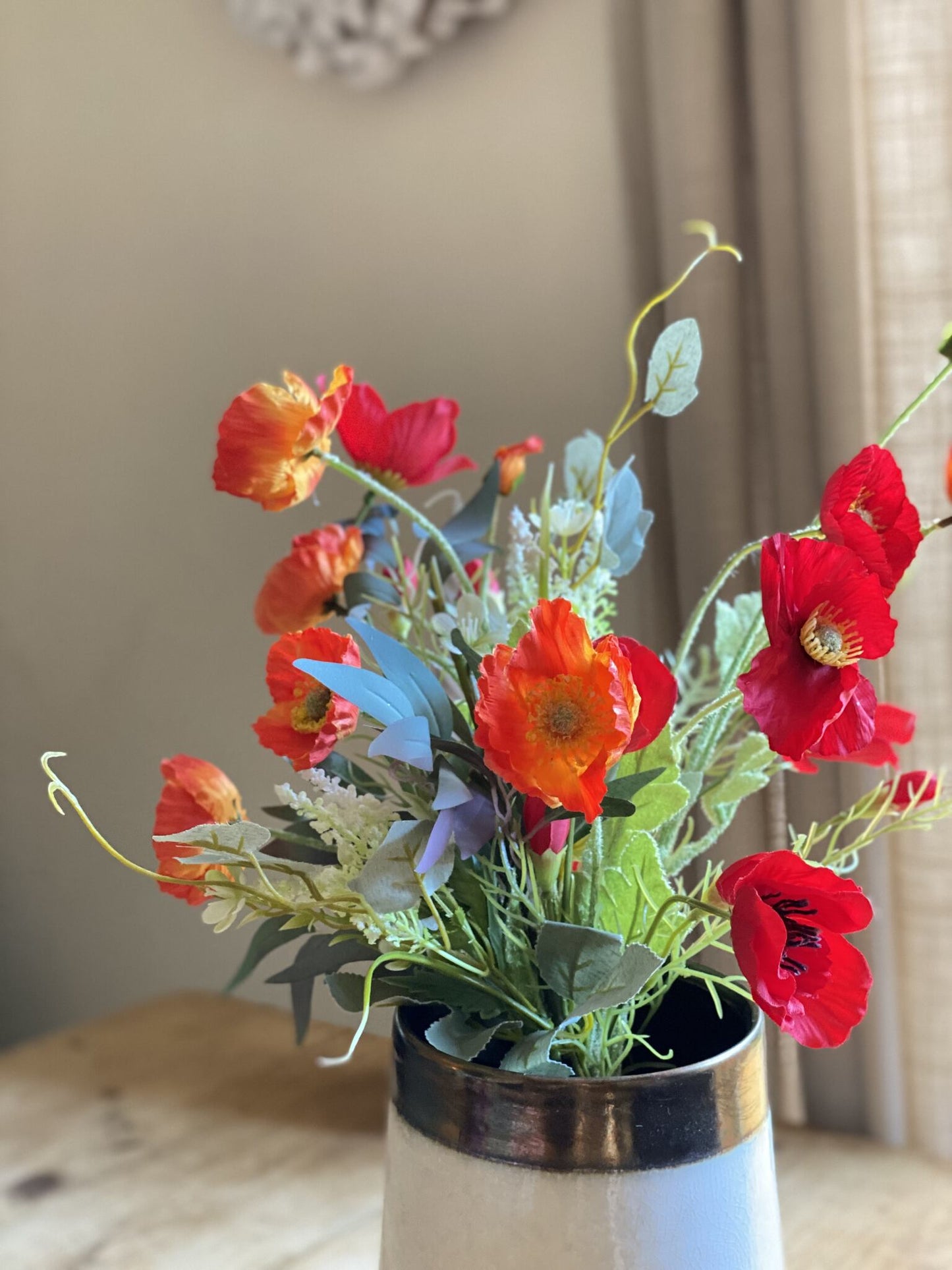Faux Silk Flowers Poppies Bouquet | Home Decor