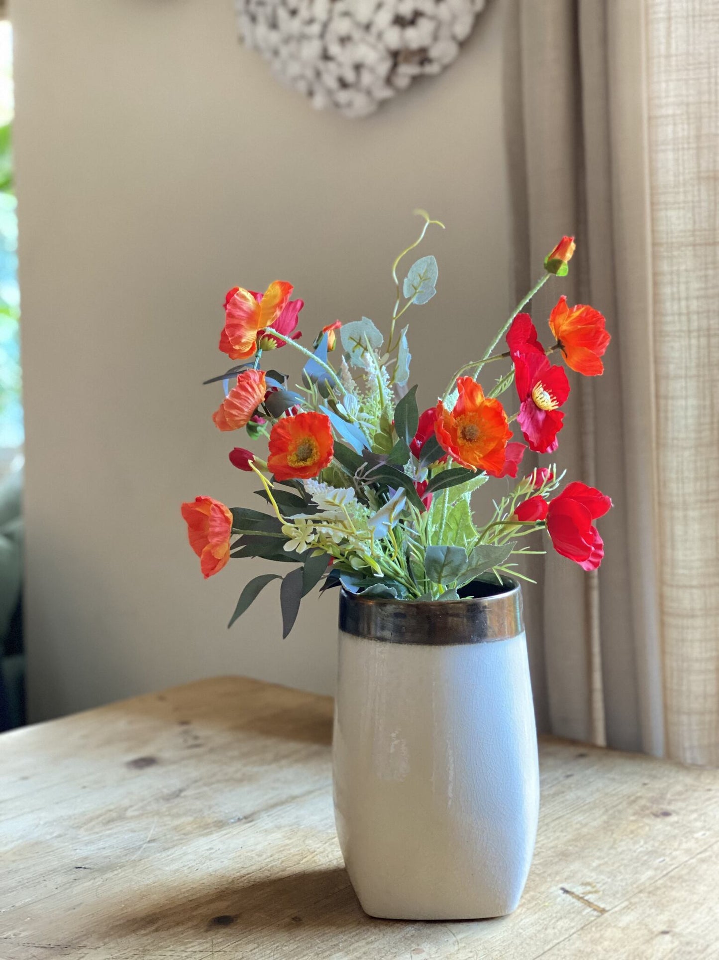 Faux Silk Flowers Poppies Bouquet | Home Decor