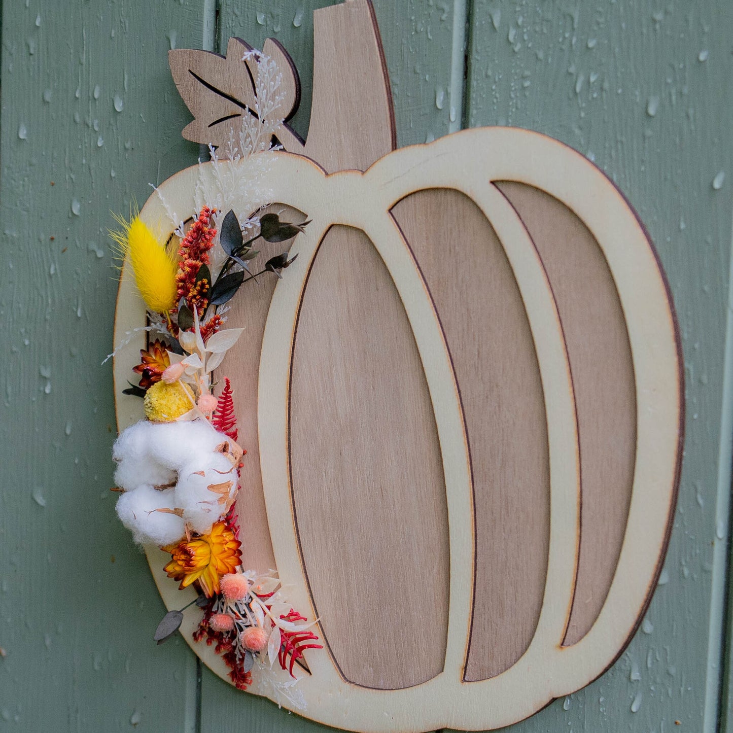 Pumpkin Decoration, Autumn Wooden Pumpkin with dried flowers