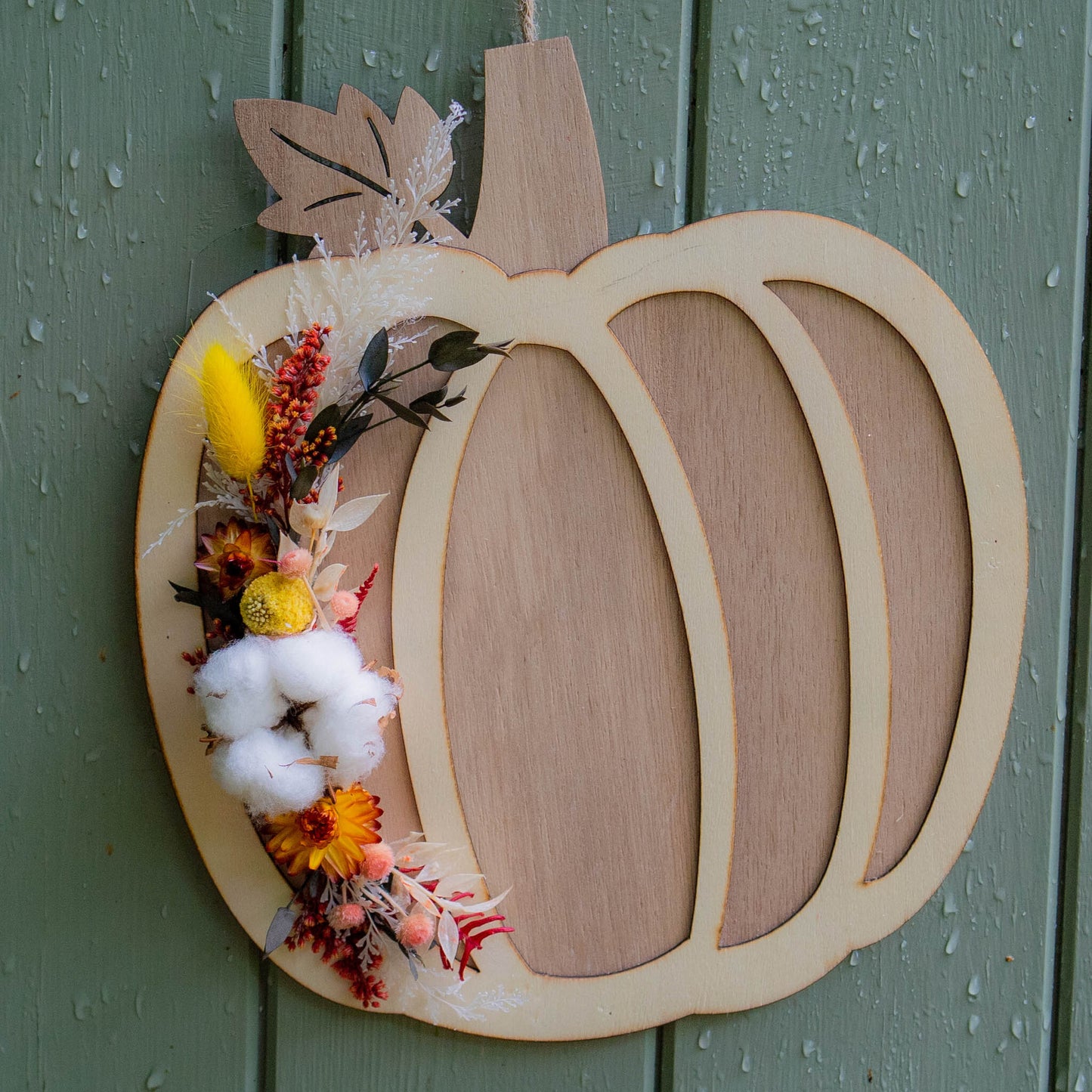 Pumpkin Decoration, Autumn Wooden Pumpkin with dried flowers