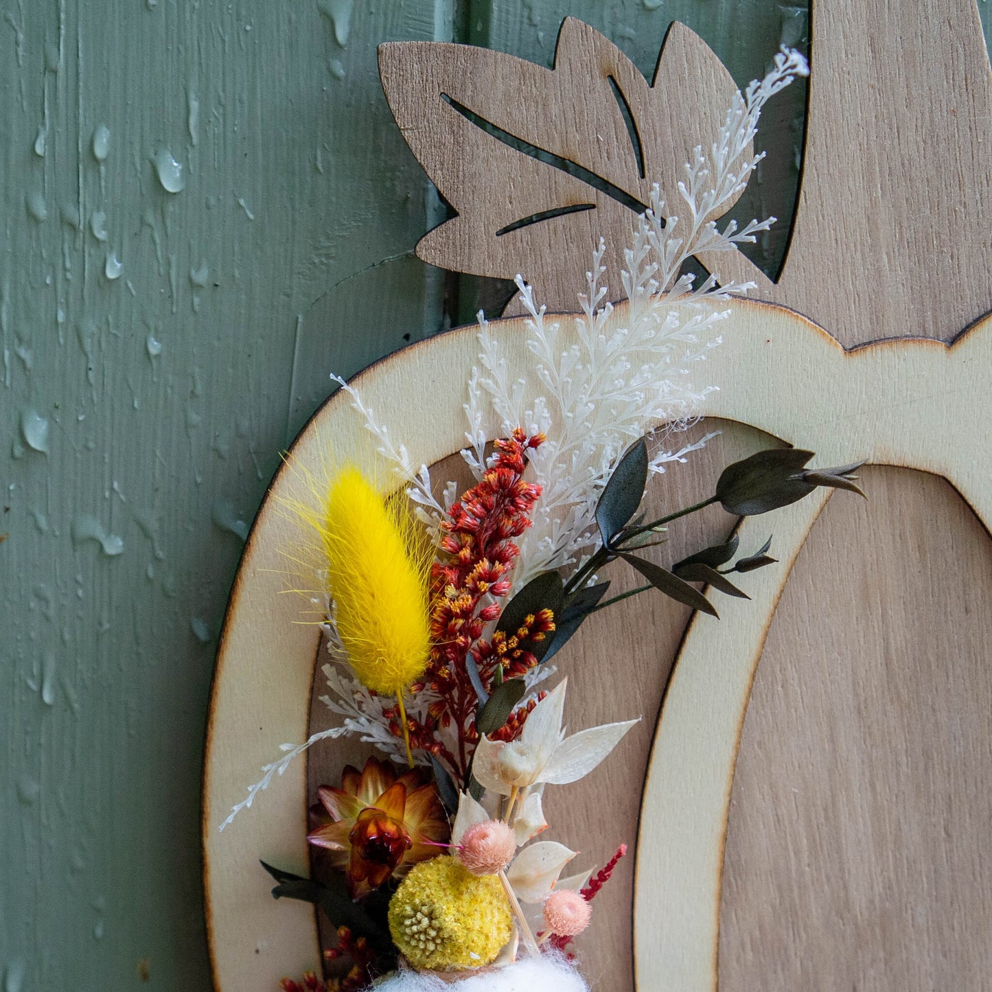 Pumpkin Decoration, Autumn Wooden Pumpkin with dried flowers