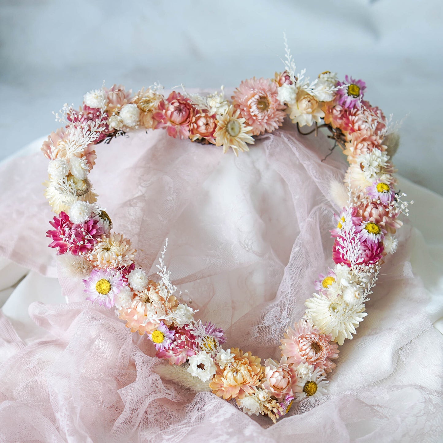 VALERIE | Heart Wreath, Dried Flowers, Rustic Decoration