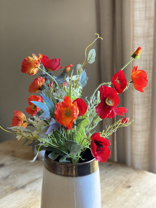 Faux Silk Flowers Poppies Bouquet | Home Decor