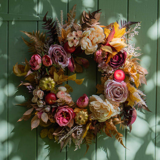 FREDERICA | Autumn wreath with rose and gold flowers