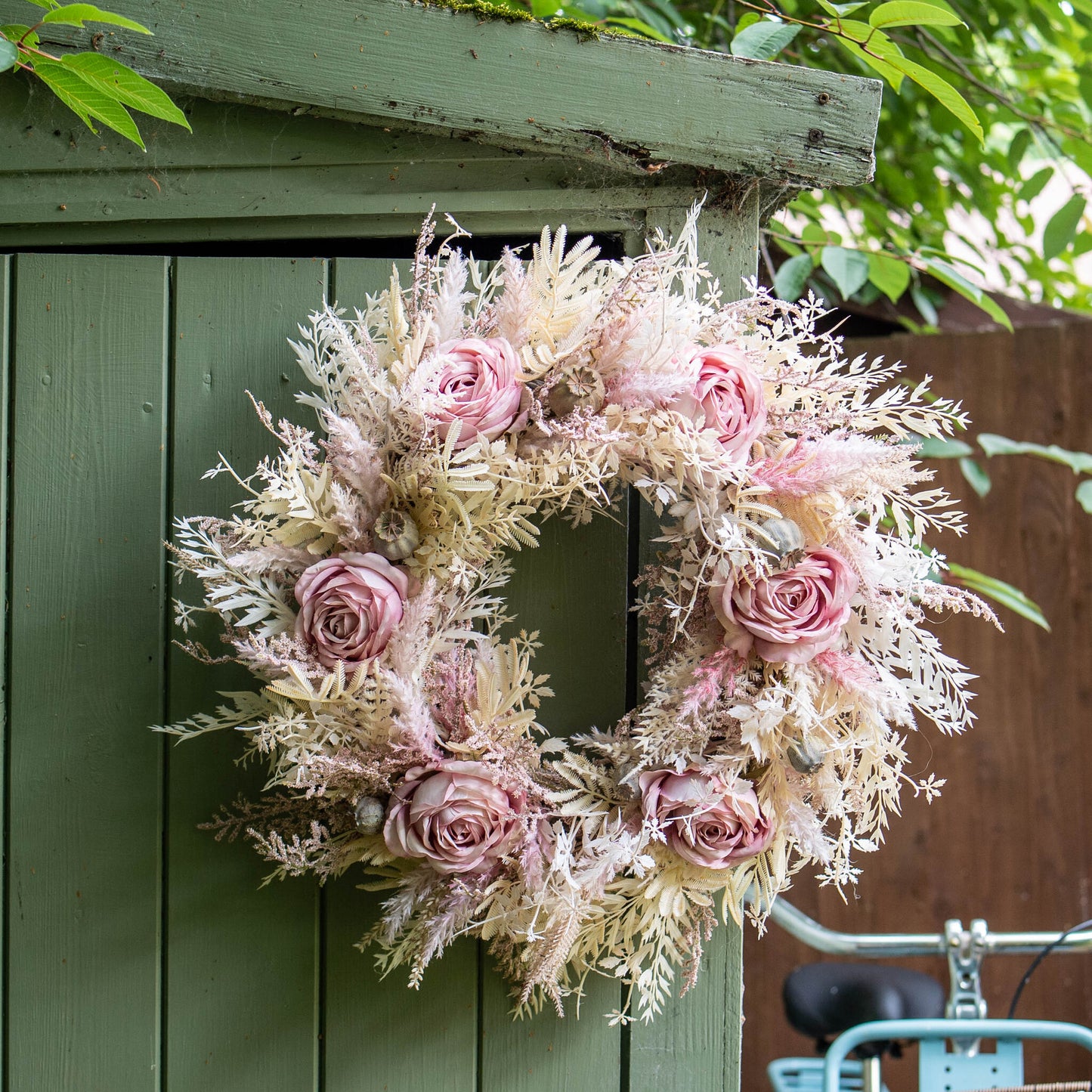 HANNAH | Boho wreath with pampas grass and roses