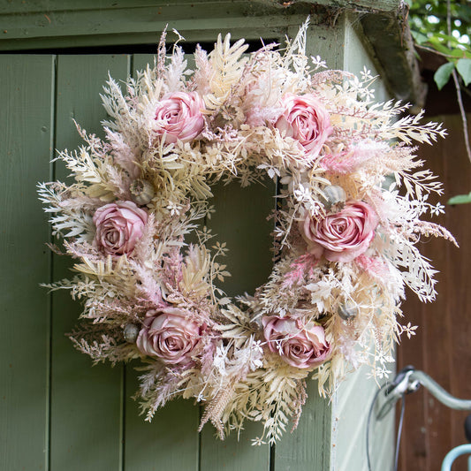 HANNAH | Boho wreath with pampas grass and roses