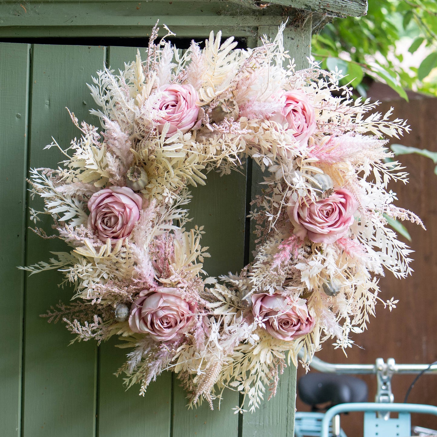 HANNAH | Boho wreath with pampas grass and roses