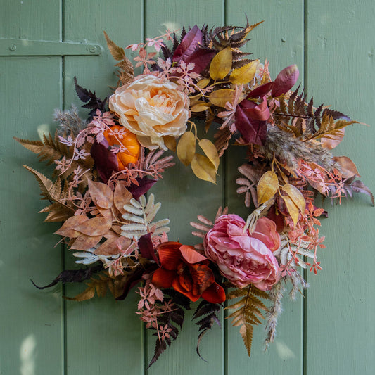 KYRA |  Small Autumn wreath with peonies & pumpkin