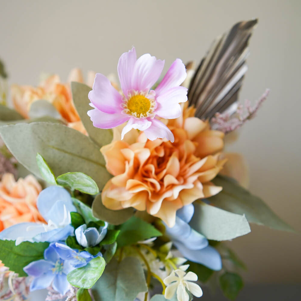 Orange and Pink flower hat box arrangement, Faux Flower Birthday Gift Idea